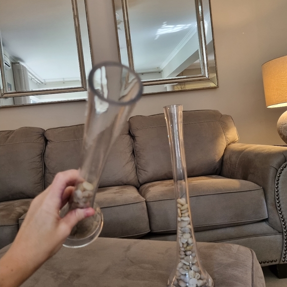 2x Glass Clear Tall Vase Stone Holders Decor - Picture 5 of 6